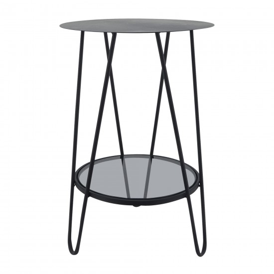 Metal, 23"h 2-layered Side Table Glass Bottom, Bla