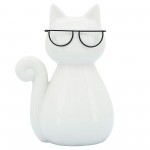 Porcelain, 7"h Cat W/ Glasses, White