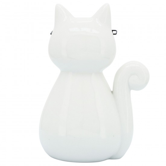 Porcelain, 7"h Cat W/ Glasses, White