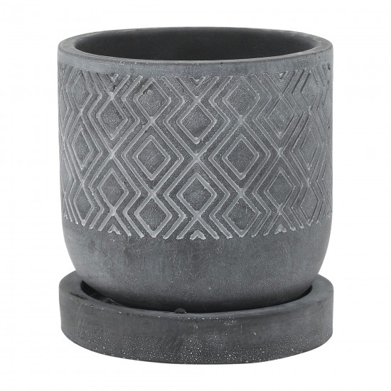 Cem, 5" Diamond Planter W/ Saucer, Gray