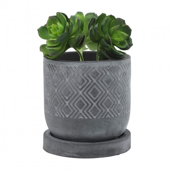 Cem, 5" Diamond Planter W/ Saucer, Gray