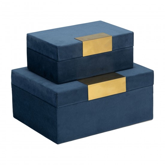 S/2 Velveteen Jewelry Box, Navy / Gold