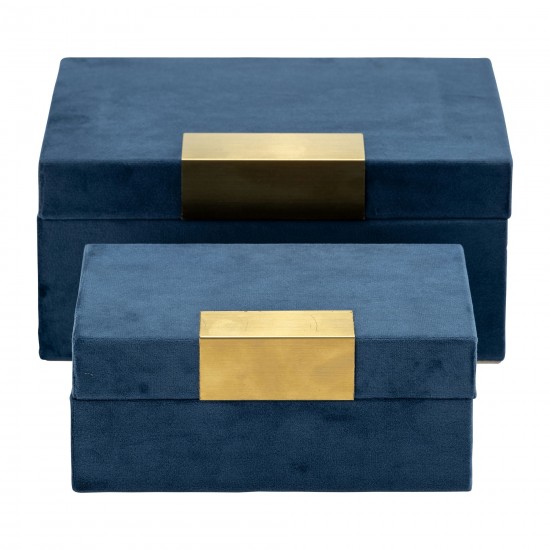 S/2 Velveteen Jewelry Box, Navy / Gold