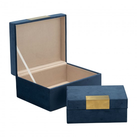 S/2 Velveteen Jewelry Box, Navy / Gold