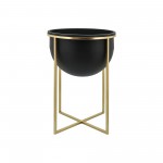 Metal S/2 11/12" Planters W/ Stand, Blk/gold