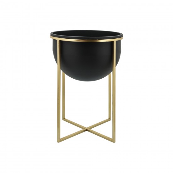 Metal S/2 11/12" Planters W/ Stand, Blk/gold