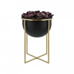 Metal S/2 11/12" Planters W/ Stand, Blk/gold