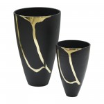 S/2 9/17", Metal Cracked Design Vases, Brass/cha