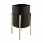 S/2 Diamond Planter On Metal Tand, Blk/gld