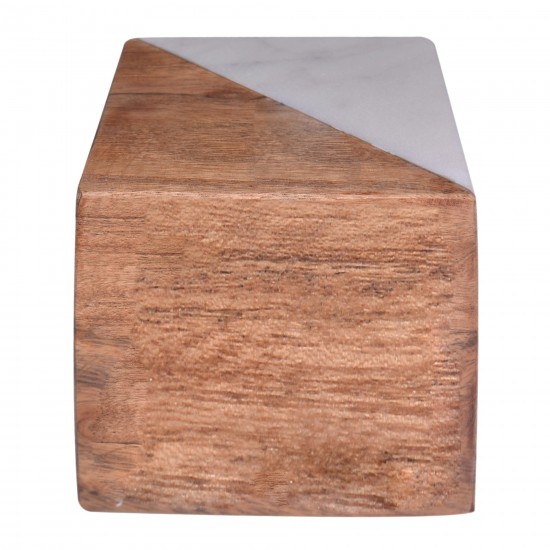 Marble/wood, 4" Square Orb, Brown/white