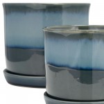 S/2 Ceramic 6/8" Planter W/ Saucer, Blue