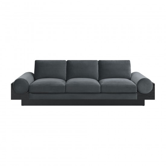 3- Seater Bolster Sofa - Black Wood Base - Dark Gr