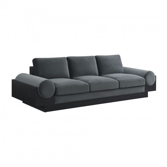 3- Seater Bolster Sofa - Black Wood Base - Dark Gr