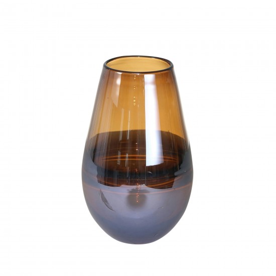 Glass, 9" Handmade Oval Vase,brown