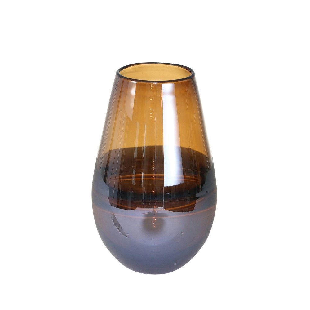 Glass, 9" Handmade Oval Vase,brown