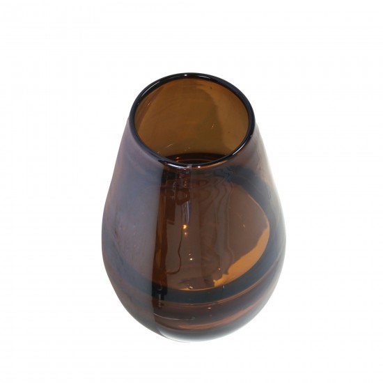 Glass, 9" Handmade Oval Vase,brown