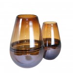 Glass, 9" Handmade Oval Vase,brown