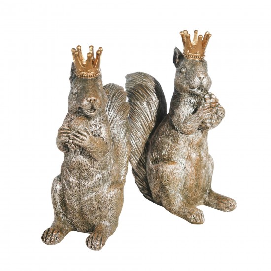 S/2 Resin 8" Squirrels W/crowns, Silver