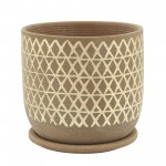 8" Cross Planter W/ Saucer, Tan