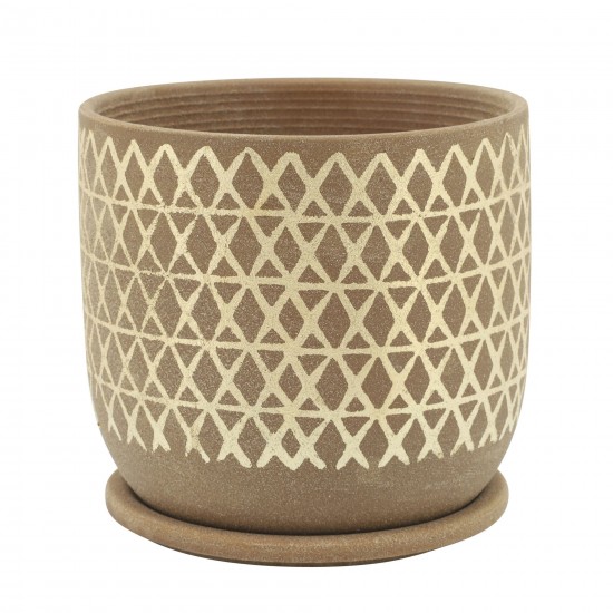 8" Cross Planter W/ Saucer, Tan