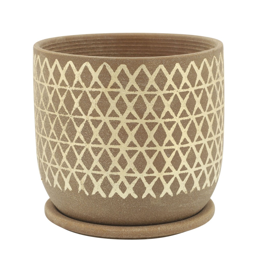 8" Cross Planter W/ Saucer, Tan