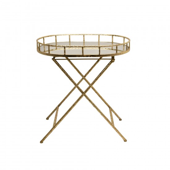 Oval Gold Metal Accent Table, Mirror Top