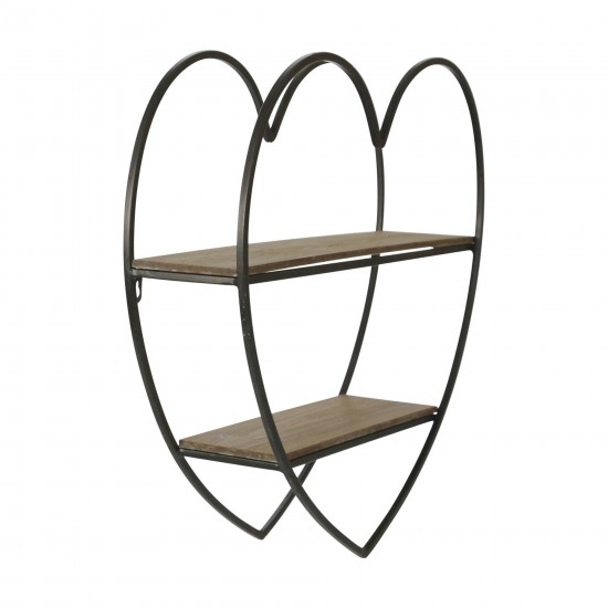 Metal/wood 2 Tier Heart Wall Shelf, Natural/black