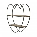 Metal/wood 2 Tier Heart Wall Shelf, Natural/black