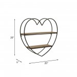 Metal/wood 2 Tier Heart Wall Shelf, Natural/black