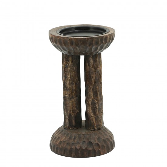 Wood, 8"h Hammered Candle Holder, Brown