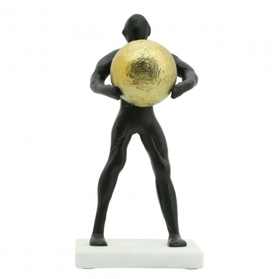 Metal 12"h Man Carrying Ball, Black/gold