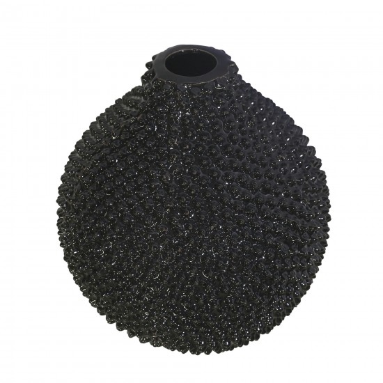 Ec, Gloss Black Spiked Ceramic Vase 8"