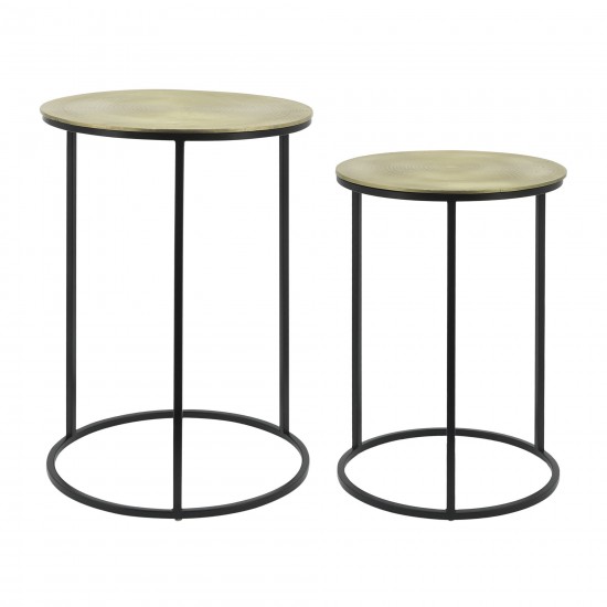 S/2 Metal 20/23" Round Side Table, Gold/blk