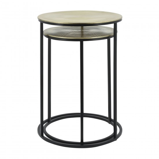 S/2 Metal 20/23" Round Side Table, Gold/blk