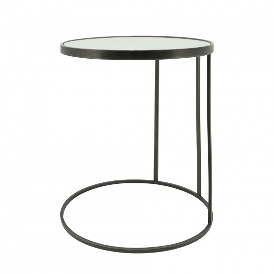 Metal, S/2 21/24" Mirrored Side Tables, Black