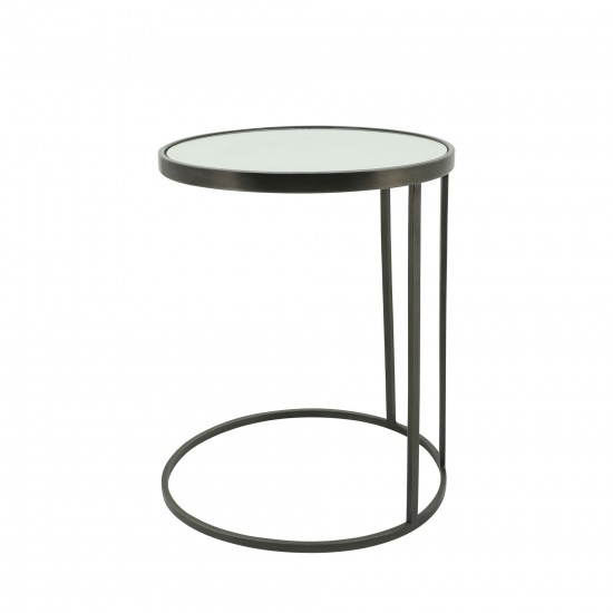 Metal, S/2 21/24" Mirrored Side Tables, Black