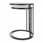 Metal, S/2 21/24" Mirrored Side Tables, Black