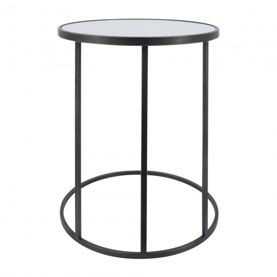 Metal, S/2 21/24" Mirrored Side Tables, Black