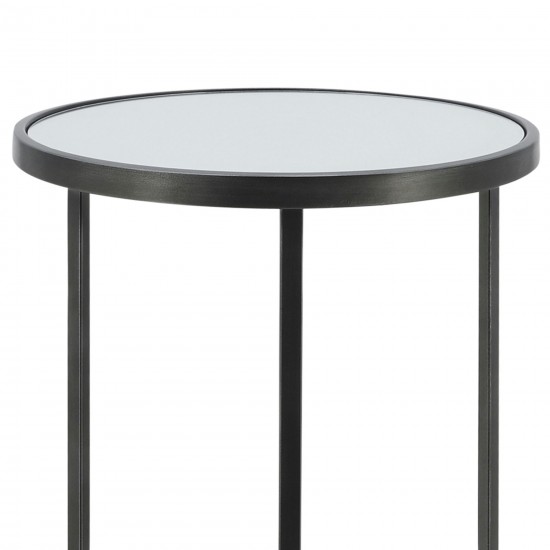 Metal, S/2 21/24" Mirrored Side Tables, Black