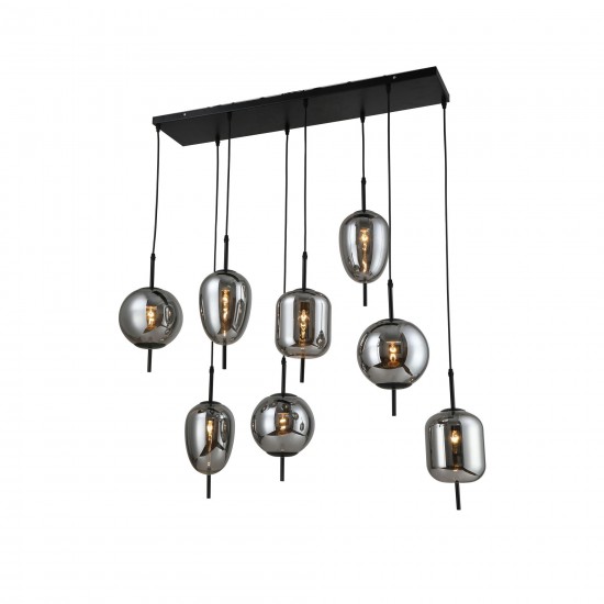 Metal 47" Pendant Lamp With 8 Light, Smoke Glass