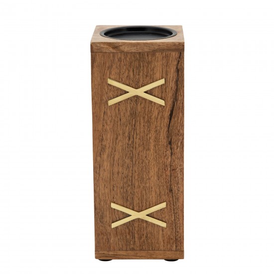 Wood 10" Pillar Holder, Brown