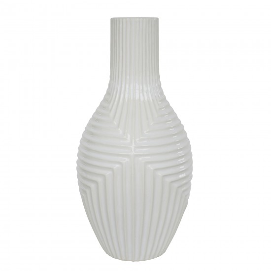 Cer, 16" Tribal Vase, White