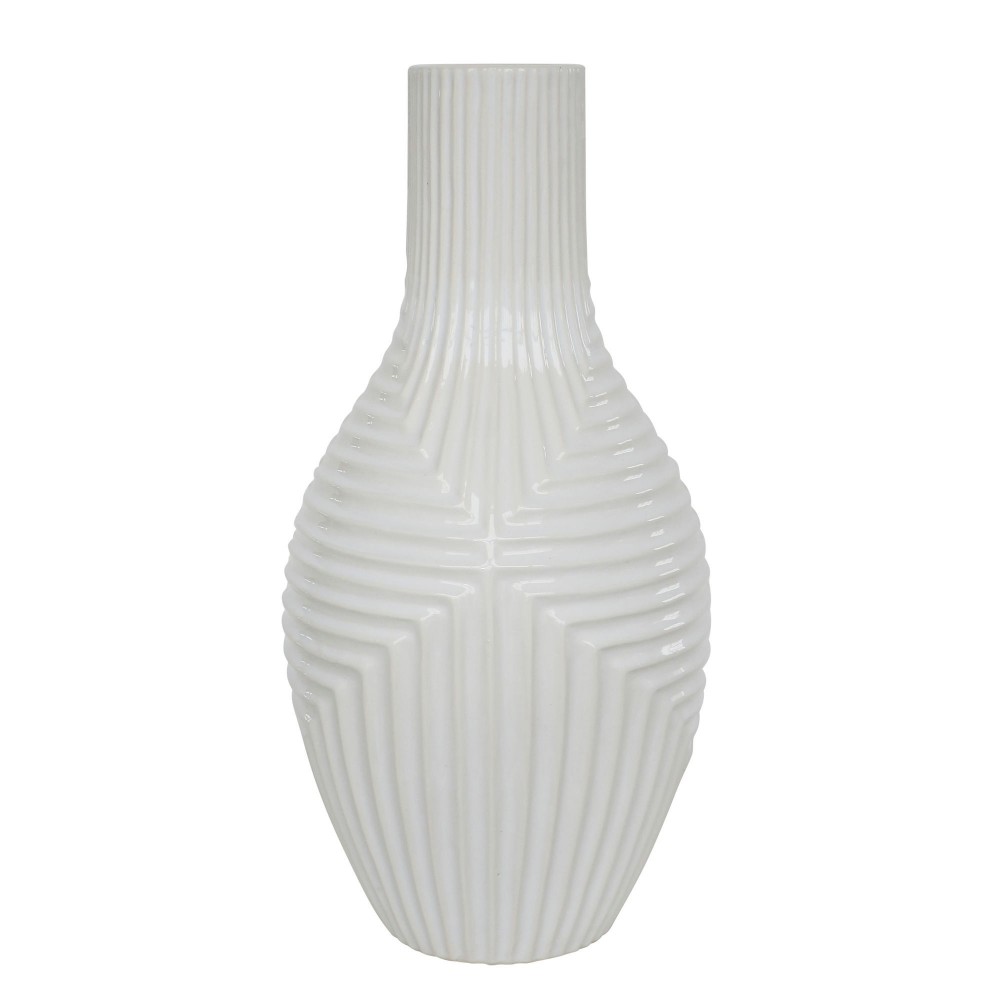 Cer, 16" Tribal Vase, White