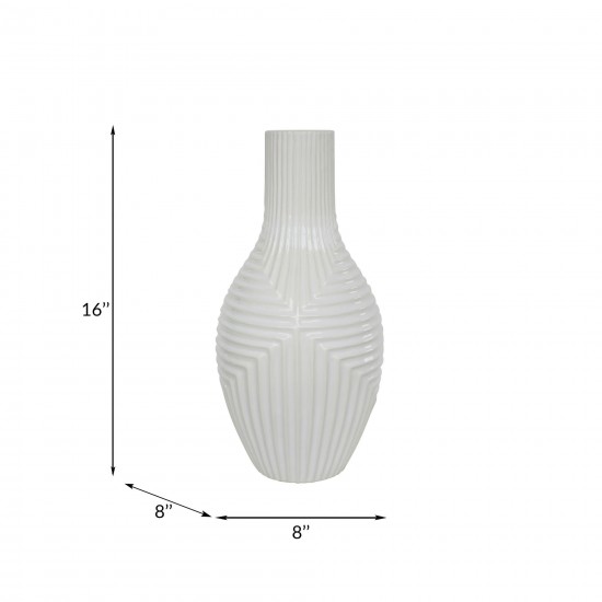 Cer, 16" Tribal Vase, White