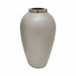 Glass, 17"h Vase W/ Metal Ring, Pearl