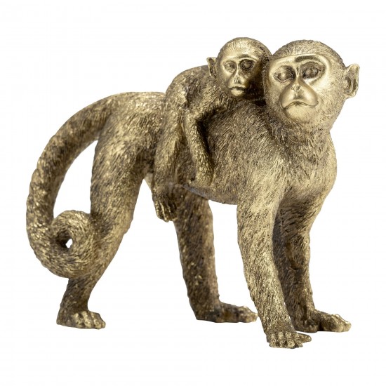 Resin 7"h Monkey Mother W/ Baby ,gold