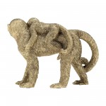 Resin 7"h Monkey Mother W/ Baby ,gold