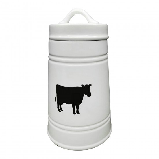 Ceramic 11" Cow Canister, White