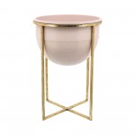 Metal S/2 11/12" Planters W/ Stand, Pink/gold