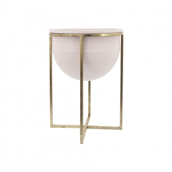 Metal S/2 11/12" Planters W/ Stand, Pink/gold